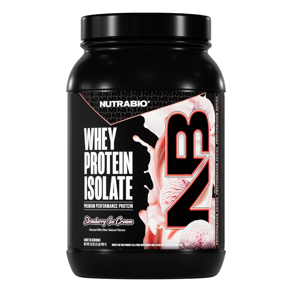 NutraBio 100%の乳清蛋白質の隔離蛋白質の粉、完全なアミノ酸のプロフィール、非GMO、大豆及びグルテンフリー、低い炭水化物、低いカロリーの乳蛋白質の粉、いちごのアイス クリーム、2つのLbsの25g蛋白質
