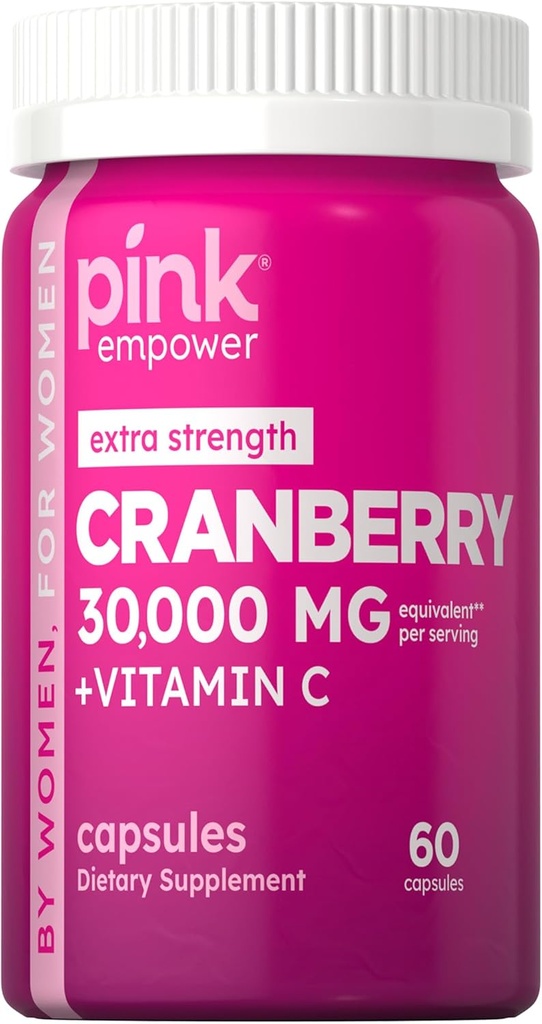 女性用PINKクランベリーピル | 60カプセル | ビタミンC | ノンGMO&グルテンフリーエキスサプリメント | 尿路健康をサポート