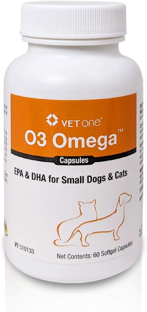 VetOne O3 Omega Soft Gel for Cats & Small Dogs - Essential Fatty Acid Support - Skin & Coat Supplement - 60 Capsules