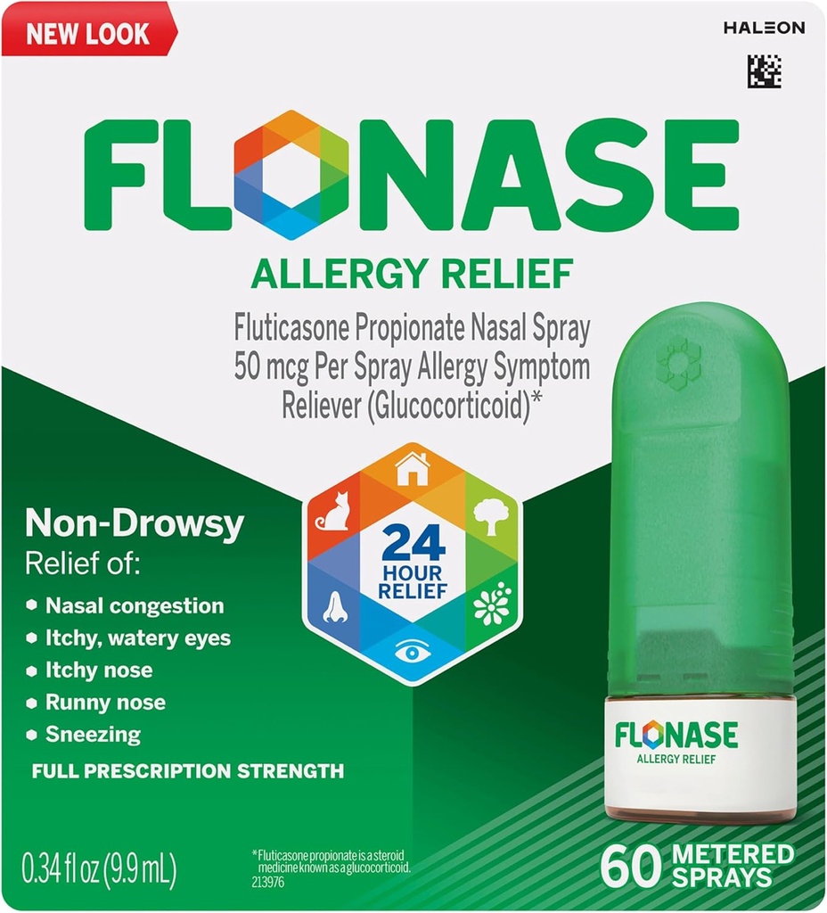Flonase Allergy Relief Nasal Spray, 24 Hour Non Drowsy Allergy Medicine, Metered Nasal Spray - 60 Sprays