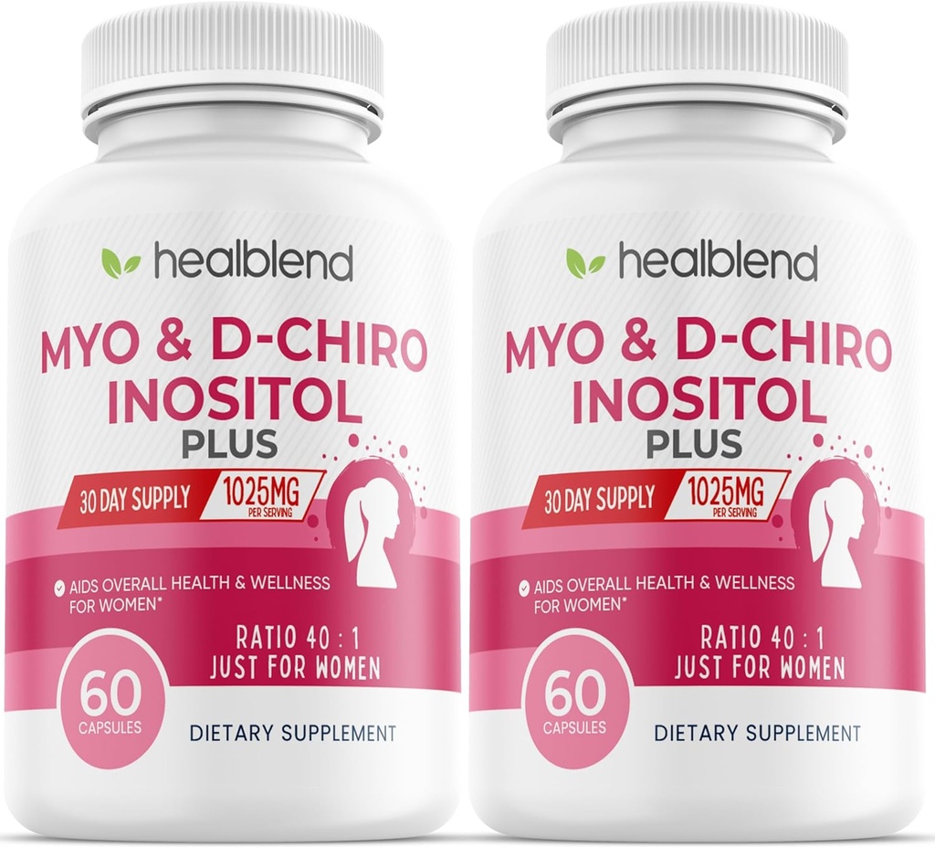 Myo&D-Chiro Inositol Plusサプリメントブレンド、ホルモンバランス、健康な排卵と女性の全体的なウェルネスサポート、豊饒と妊娠の健康(2パック)