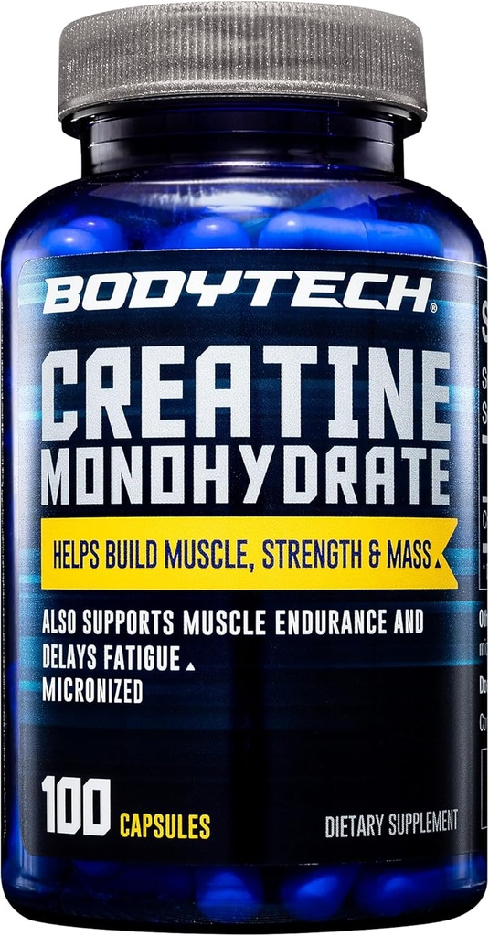 BODYTECHのクレアチンの一水化物はMicronizedサポート筋肉強さ、固まりおよび持久力(100のカプセル)をカプセルに入れます
