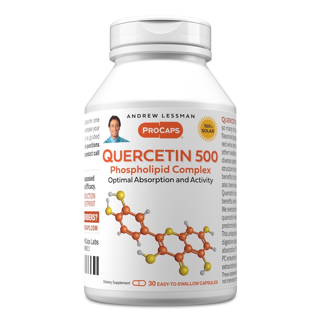 ANDREW LESSMAN Quercetin 500mg - 30カプセル - 500mgユニークなQuercetin Phospholipidコンプレックス、健康な心、循環および免疫機能をサポートする高吸収式。 添加物無し。