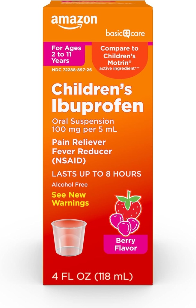   Basic Care Children's Ibuprofen Oral Suspension 100 mg, Berry, 4 fl oz (Pack of 1)