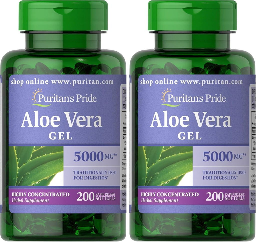 Puritanのプライドアロエベラエキス25mg(5000mg相当)Softgels、200カウント(パッケージ5月Vary)