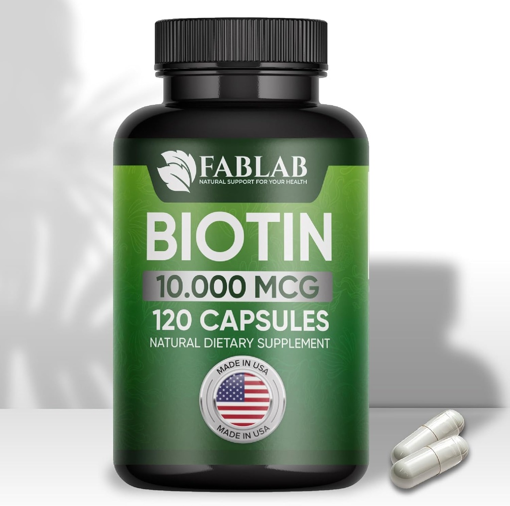 FabLab Biotin コラーゲン、女性と男性のためのケラチンと10000 mcgビタミン - バイオチンの髪の皮膚の爪は、髪、皮膚、爪のウェルネスのためのサプリメント - アメリカ製、120カプセル