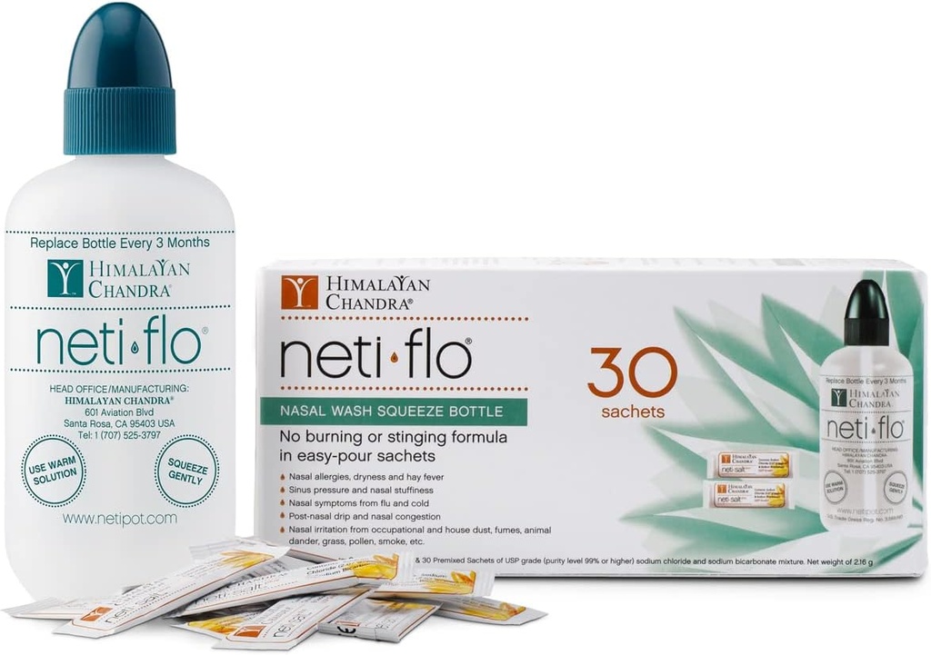 HimalayanのNetiのFloの鼻の洗浄のびん30の磨き粉、10のOunce