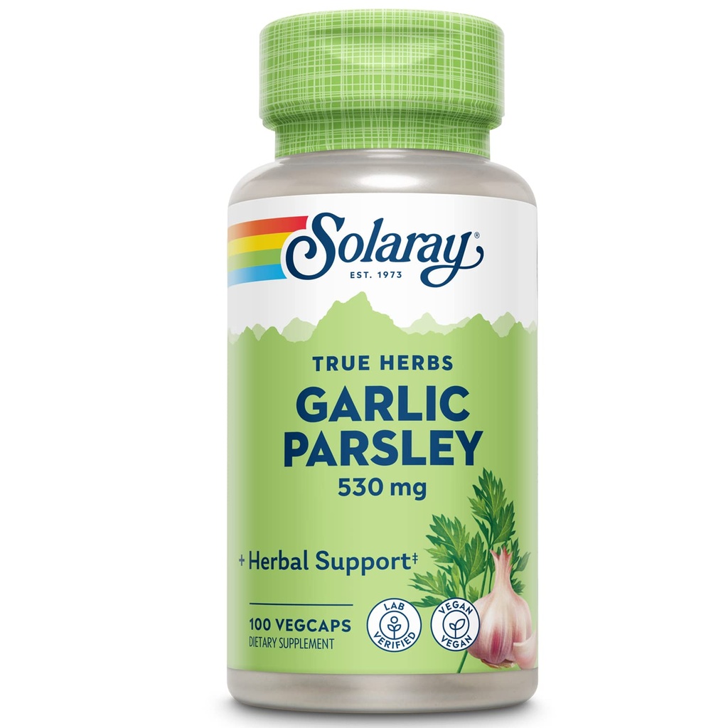 SOLARAY ガーリックバルブ&パーズリーリーフ 530mg | ヘルシーな心血管系および免疫系機能サポート | 非GMO、ヴィーガン&ラボ 確認済み | 100 VegCaps