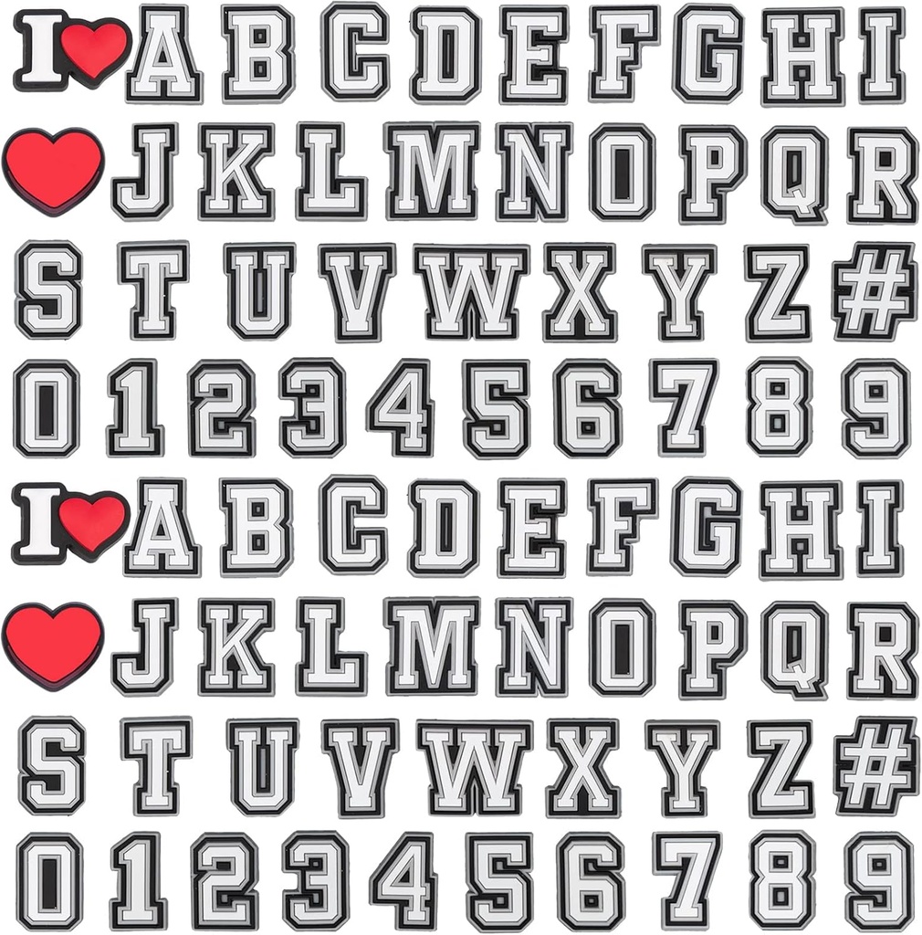 74 + 4 PC 文字数 靴チャーム、ダブル A-Z 文字 & 0-9# 数字 リストバンド ブレスレット、男性女性大人のためのチャーム 少年少女