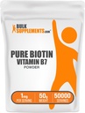BulkSupplements.com Pure Biotin Powder - as Vitamin B7, Biotin Vitamins for Hair, Skin and Nails - Gluten Free, 1mg per Serving, 50g (1.8 oz) (Pack of 1)