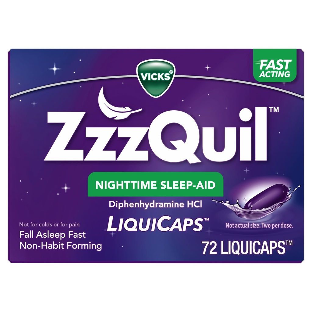 ZzzQuil LiquiCapの睡眠の援助、Diphenhydramine 25mg HCl、大人のための睡眠の援助、夜間睡眠の援助、72 LiquiCaps