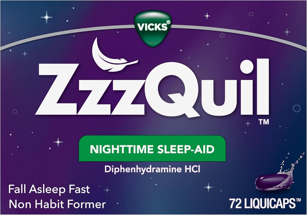 ZzzQuil LiquiCapの睡眠の援助、Diphenhydramine 25mg HCl、大人のための睡眠の援助、夜間睡眠の援助、72 LiquiCaps