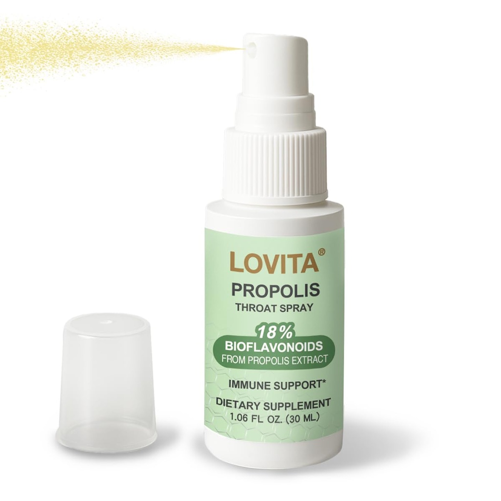 Lovita Bee Propolis Throat Spray, 18% Bioflavonoid, アルコールフリー, 免疫サポート, Throat Soothing, Antioxidant, Gentle Taste, 1 Fl Oz (パッケージ 1)