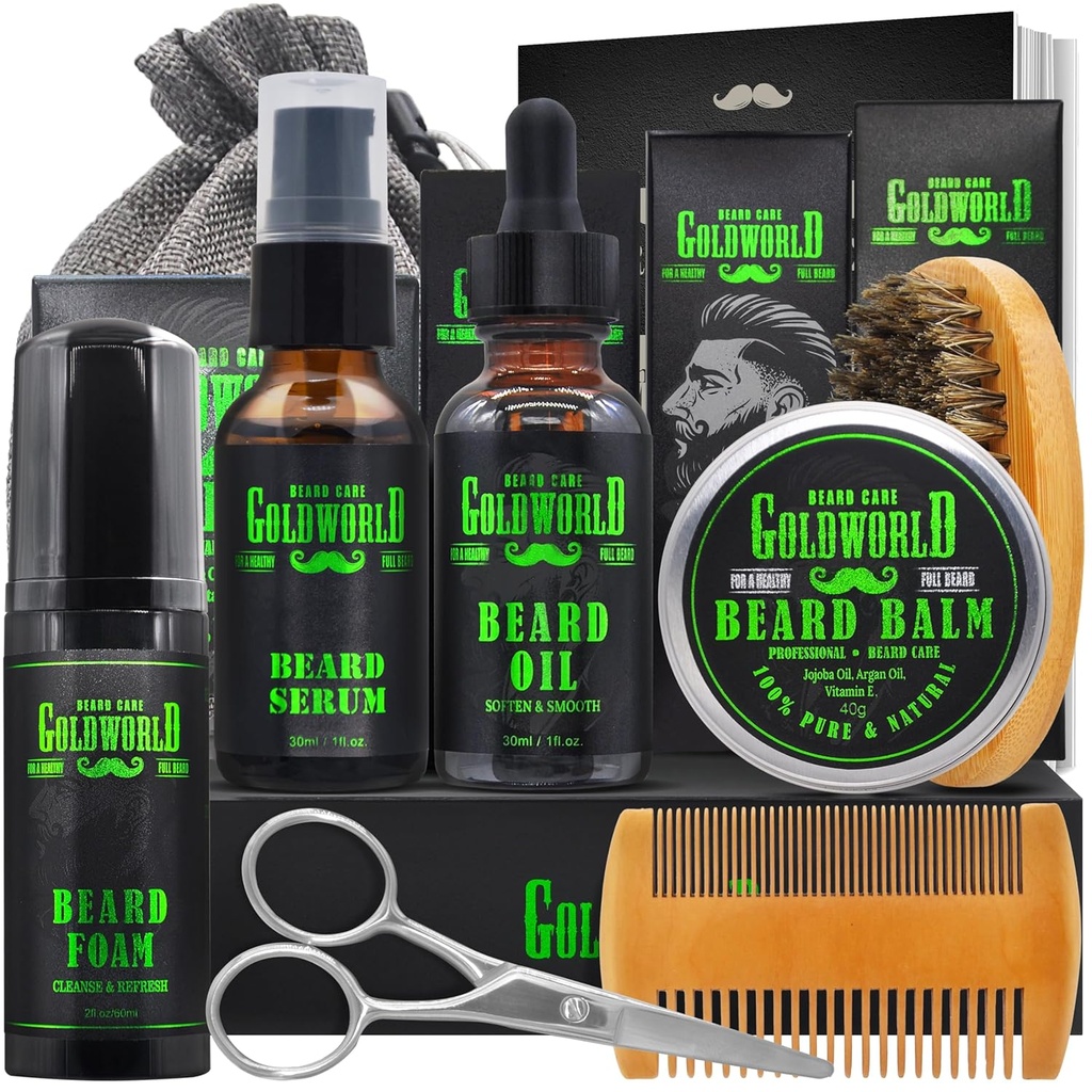 ひげのキット ひげの手入れをするキット w/Beard Wash/Shampoo Beard Oil Balm Brush Comb はさみ袋 e-Book のクリスマスのストッキング ギフトのアイデア メンズ お父さん Boyfriend Husband メンズ