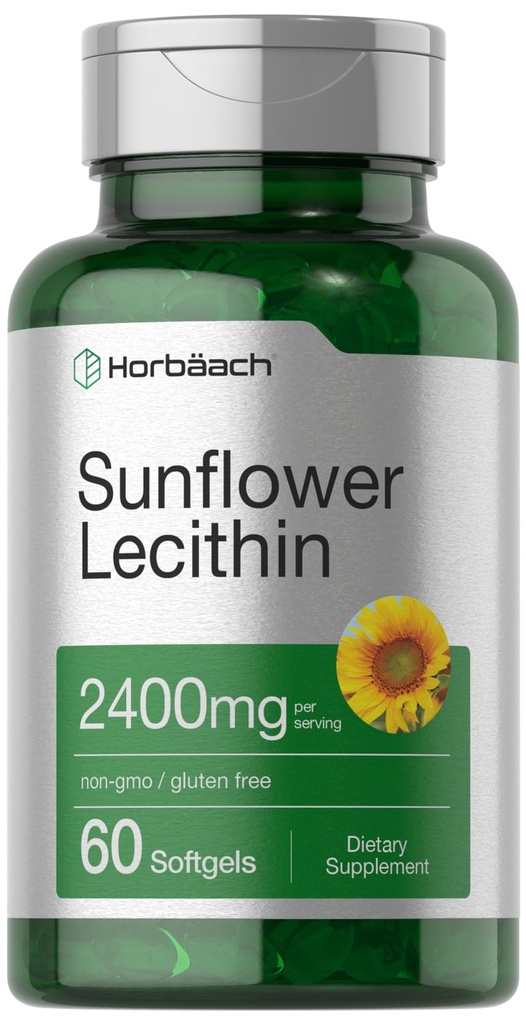 ホルバハチ・ヒマワリ・レシチン・ソフトゲルカプセル | 2400mg | 60Pills | 自然にホスホリピードを占有 | 非GMO、グルテンフリーサプリメント