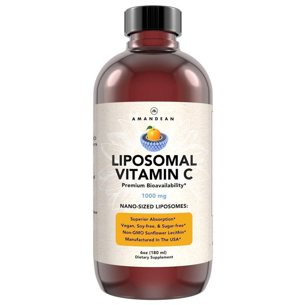 AMANDEAN LiposomalのビタミンC 1000mg。液体VIT Cの補足。 免疫サポート、皮膚の健康、コラーゲンの生産。 酸化防止配達を吸収する速い。 Quali-C, 大豆フリー, ビーガン, 非GMO.