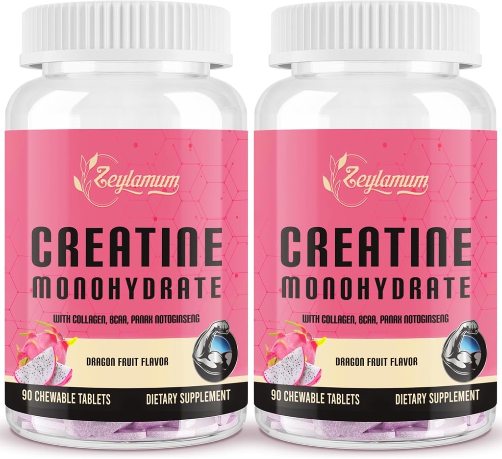 女性のためのクレアチン | 加水分解コラーゲン付き, BCAA | 3G 女性のためのクレアチン咀嚼, リーンマッスル, 回復 & エネルギー, ビーガン, 砂糖フリークレアチン, パウダーオルタナティブ, 60 サービング