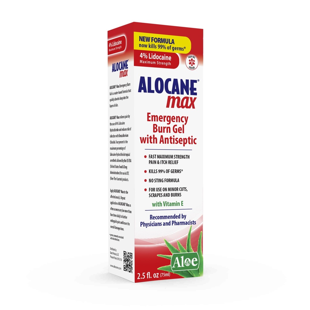 Alocaneの最高の緊急の焼跡のゲル、4%のリドカインの塩酸塩、防腐剤はガームの99%を殺します、最高強さの苦痛および日焼けのためのイッチの救助、アロエVeraのファースト・エイドの焼跡のゲル– 2.5のfloz