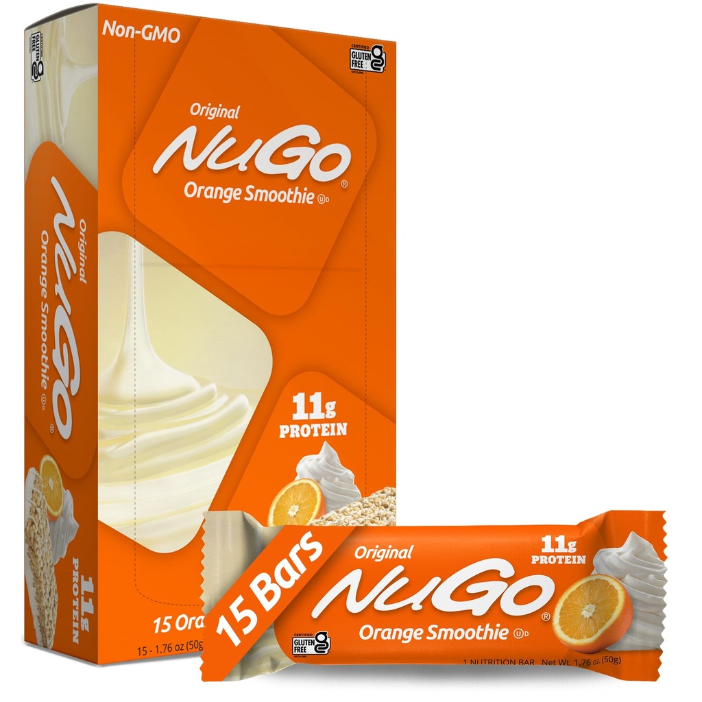 NuGoの蛋白質棒、オレンジ スムージー、11g蛋白質、グルテンフリー、15の計算