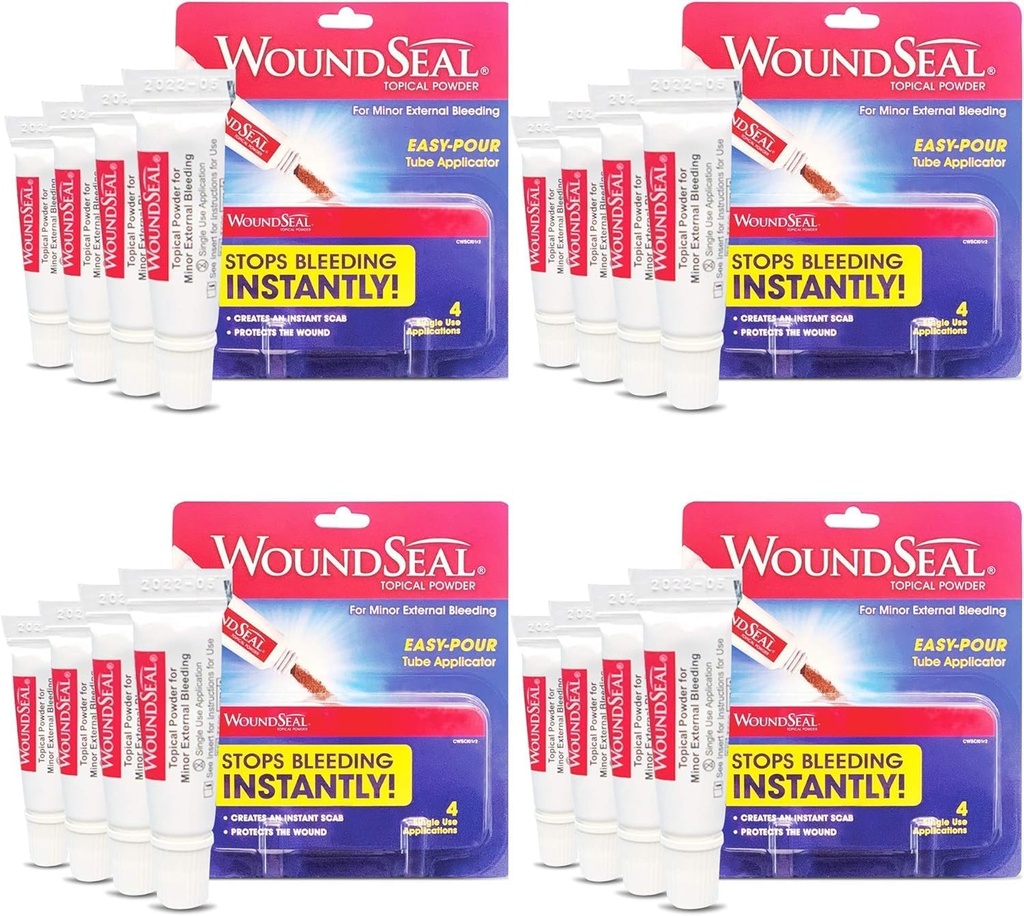 WoundSealパウダー4 各(4のパック) - 切口、スクレープ、擦り傷 - ステッチや包帯なしで2秒でBleedingを停止