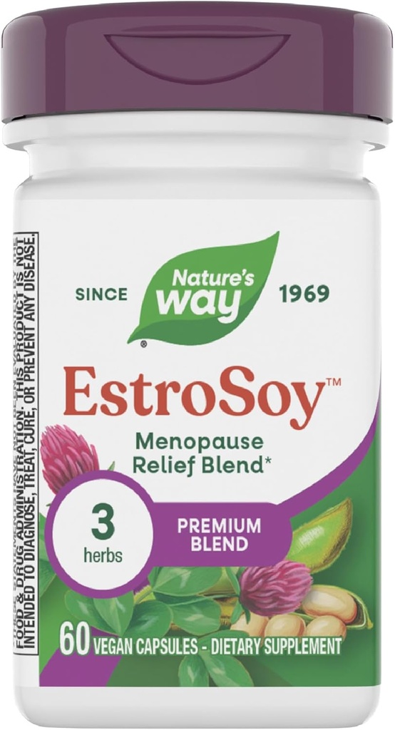 Nature's Way EstroSoy, 月経リリーフブレンド*, 助けは精神症状を取り除く*, ブラックコホッシュ, レッドクローバー, そして、大豆発酵, 60 ビーガンカプセル
