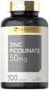 カルライル亜鉛ピコリン酸塩50mg | 300カプセル | 非GMOおよびグルテンフリーの補足