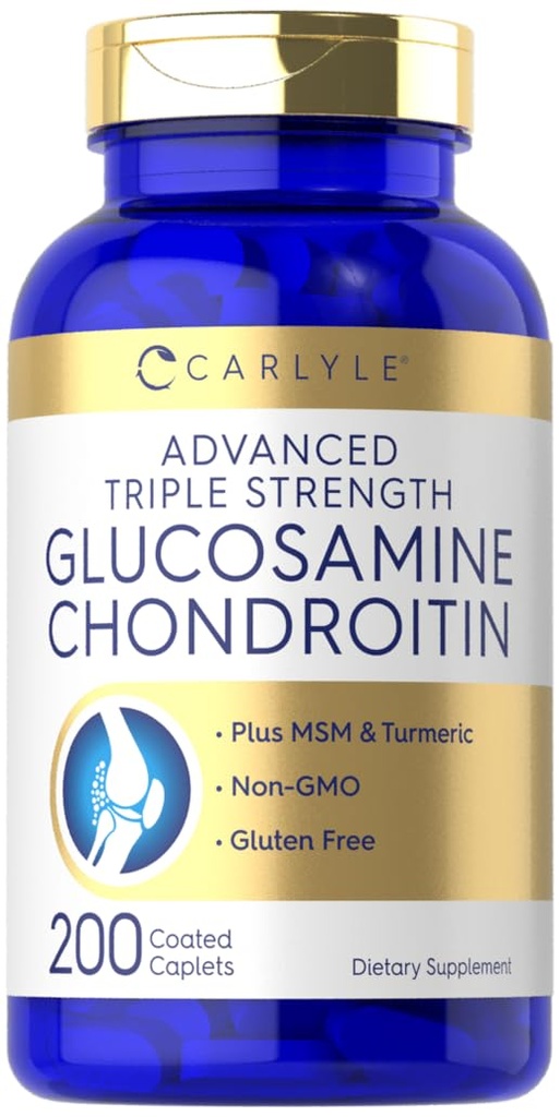 カルライルグルコサミンコンドロイチン MSM ターメリック | 4050 mg | 200 カウント | アドバンストトリプルフォースサプリメント | 非GMO&グルテンフリー