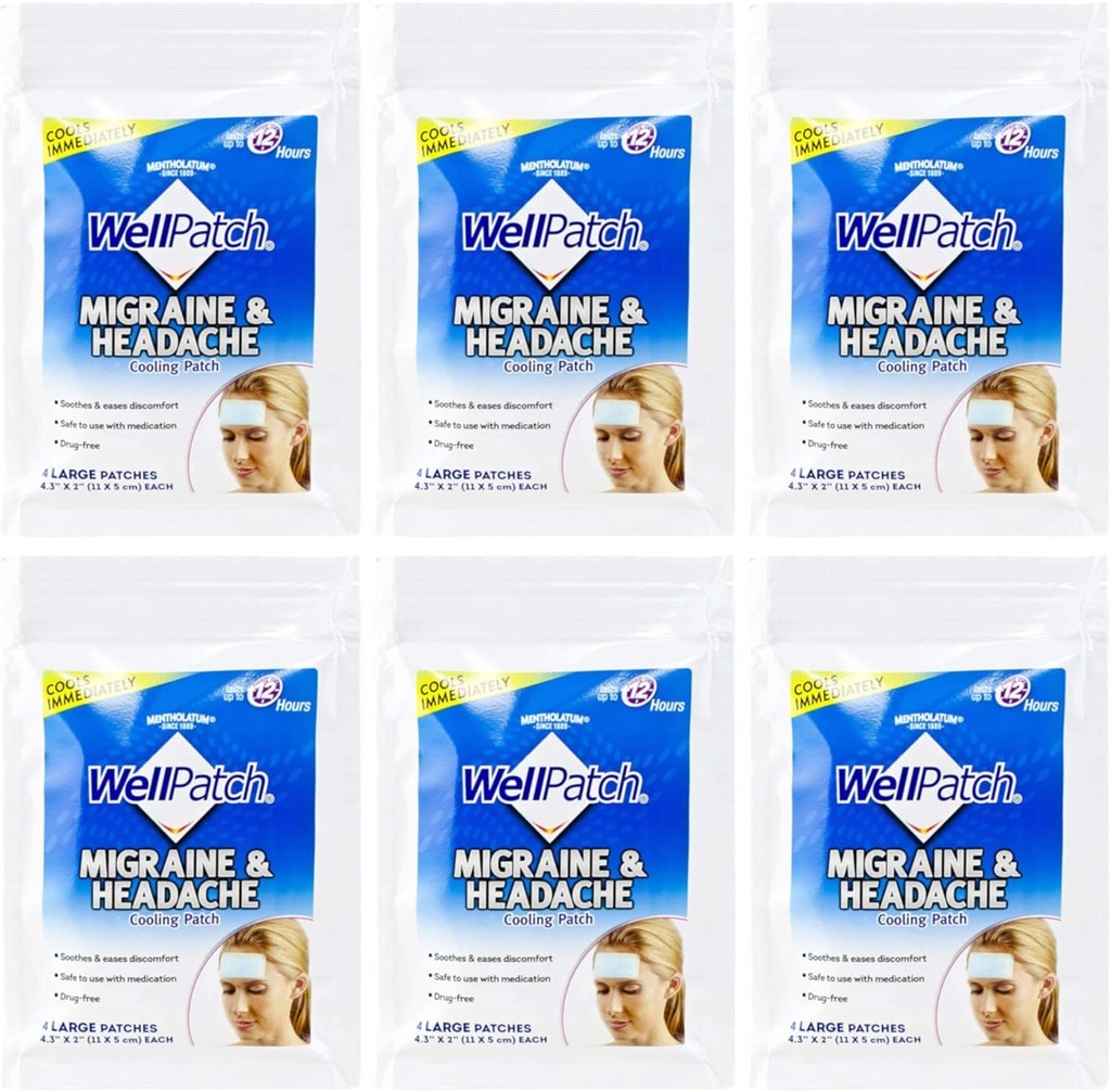 WellPatchの冷却の頭痛のパッド、パックのMigraine 4のパッド。 (パッキング6)= 24pads