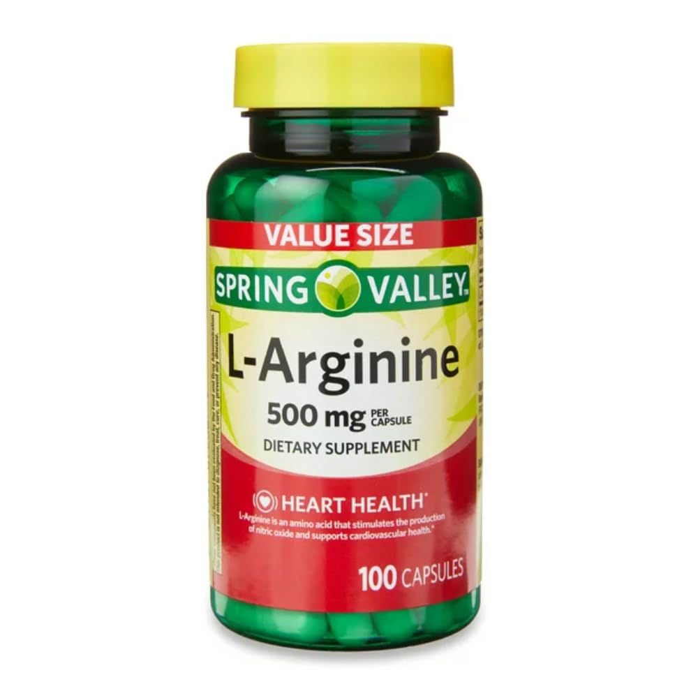 ジェネリックスプリングバレーL'アルギニンアミノハート健康サプリメントカプセル、500mg、値サイズ、100カウント+ 1ミニピルコンテナ(スタイル&カラーバレー)