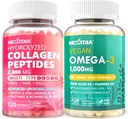 Hydrolyzed Collagen Peptides Pills + Vegan Omega 3 Supplement with Vitamin D3 K2