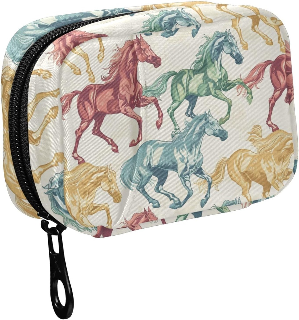 Fustylead 美しいランニング ホース ピール オルガナイザー のための 財布, 週刊ポータブル ピール ボックス ジッパー 貯蔵用ビタミン 魚油 薬用サプリメント