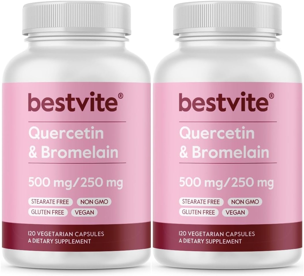 BESTVITE Quercetin with Bromelain 500mg/250mg (240 ベジタリアンカプセル) (120 x 2) - No Stearates - No Silicon Dioxide - ビーガン - 非GMO - グルテンフリー