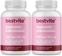 BESTVITE Quercetin with Bromelain 500mg/250mg (240 ベジタリアンカプセル) (120 x 2) - No Stearates - No Silicon Dioxide - ビーガン - 非GMO - グルテンフリー