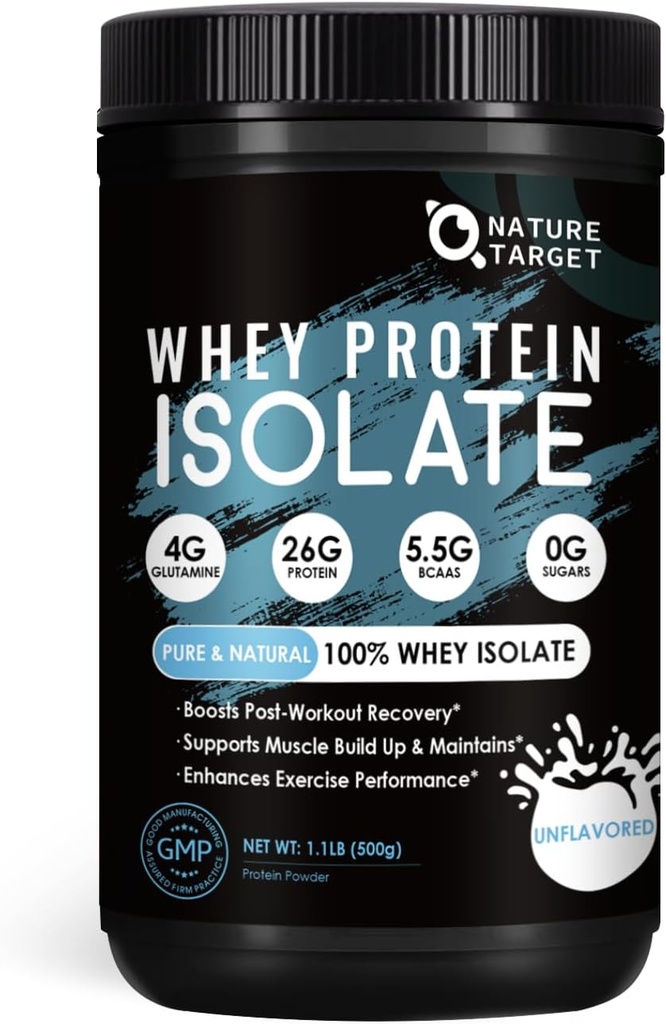 ナチュラルターゲット Whey Protein Powder、Unflavored Protein Powder、Whey Protein Isolate for Muscle Growth & Recovery、26G Protein、Gluten Free&No Sugar、16 サービング、1.10 ポンド(500 G)