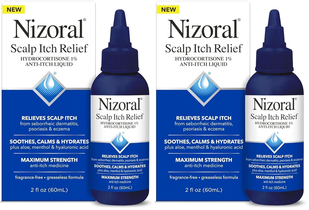 Nizoral Scalp Itchの救助の液体–最高の強さの反エッチングの薬(Hydrocortisone 1%)、2 Fl Oz (パッケージ 2)のScalp ItchおよびSoothes、 CalmsおよびHydratesを取り除きます