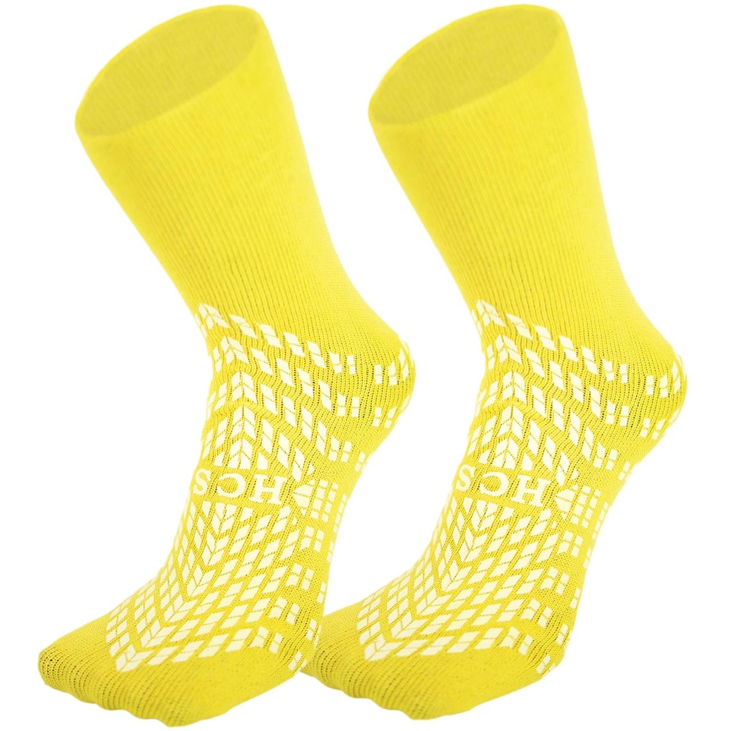 HCS Non-Slip Hospital Socks with Grips for Women & Men (6 Pairs) - 360 All-Around Tread Non-Slip Sock, Elderly/Seniors - Hospital Grip Socks, Women, Men - Fall Risk Patient Slippers (Yellow, Regular)