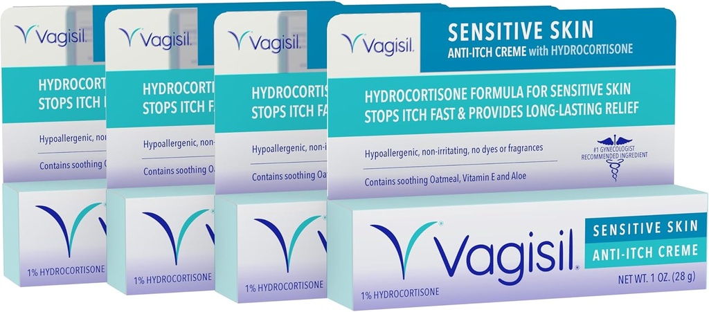 女性のためのVagisilのフェミニン防止クリーム、Hydrocortisoneの敏感な皮の方式は、Yeastの伝染の苛立ち、Gynecologistテストされた、おやつ及び冷却します、1oz (パッキング4)を取り除きます