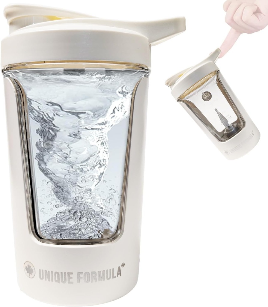 電動プロテインシェーカーボトル - タンパク質シェイク、スムージー&プレワークアウト、トライタンセーフ、BPAフリー、ジムアクセサリー、リークプ(ホワイト)のための15oz USB充電式ポータブルミキサー