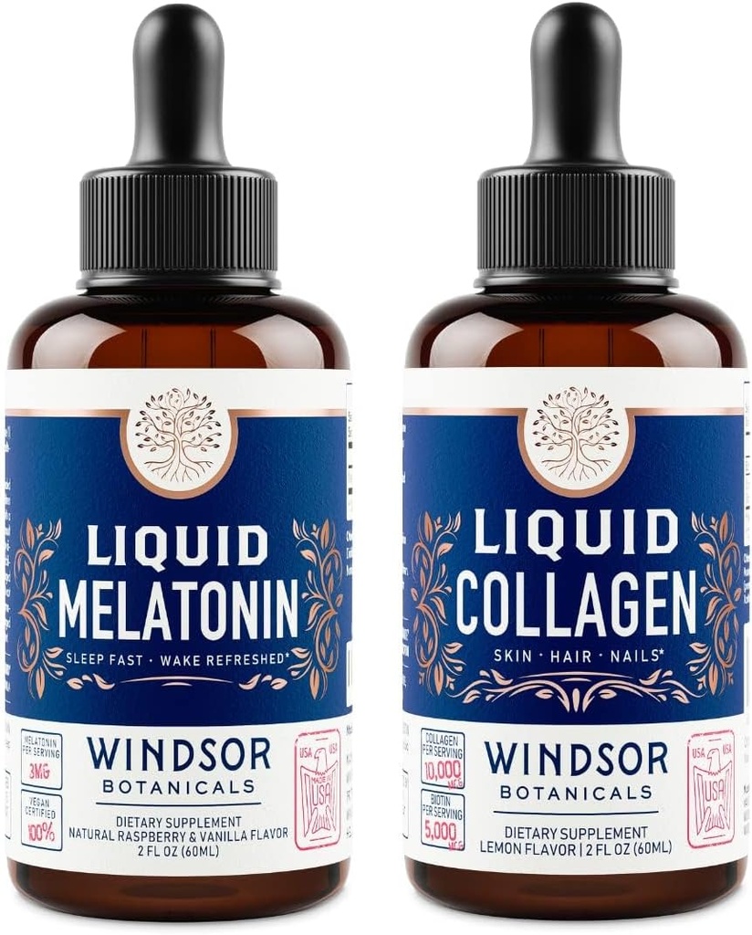 WINDSOR BOTANICALSのメラトニンおよびコラーゲンの液体の残りおよび再生の皮の束