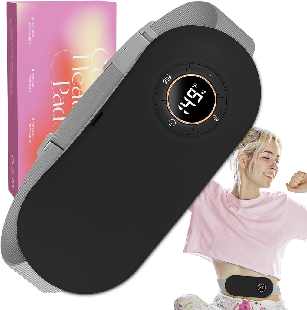 期間用ヒートパッド 5000mAh - 6熱レベルと6マッサージモード - 3タイマー設定、ポータブルコードレスメンスヒートパッドギフト、女性、少女、妻