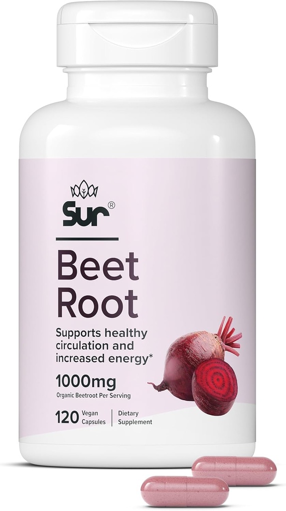 Sur Organic Beet Rootカプセル1000mg - 健康な循環および高められたエネルギー- Nitric Oxide Superfood (120のカプセル)を支えて下さい