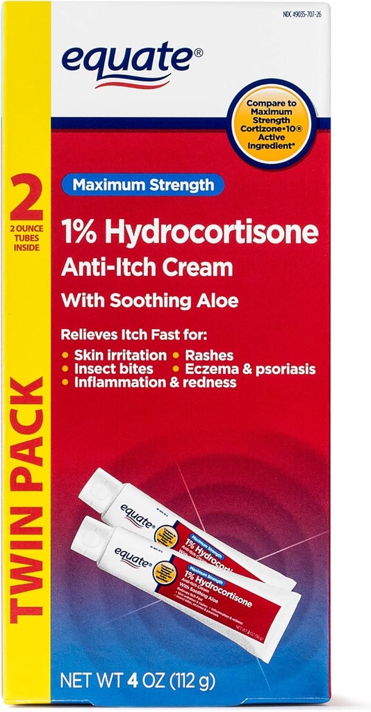 EquateのTWINPACK 1% Hydrocortisoneの最高の強さのCortisoneと比較する反itchのクリーム