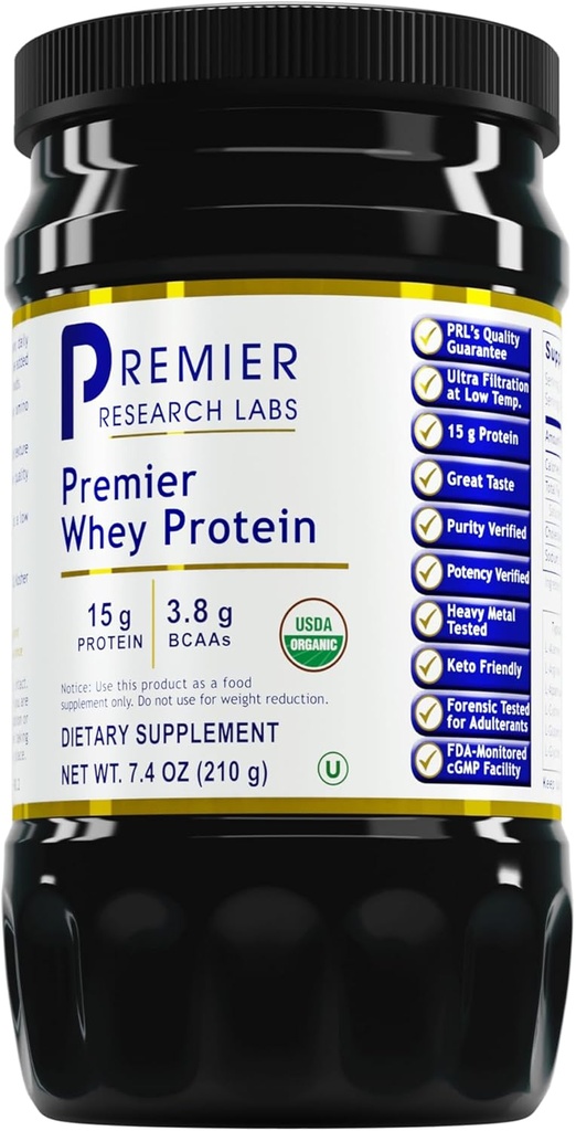 プレミアリサーチラボ ウィープロテイン - Unflavored Premier Whey Protein Powder, Organic Whey Protein Concentrate, Ketofriendly, 簡単にドリンクと混合, 低熱フィルター - 7.4 Oz