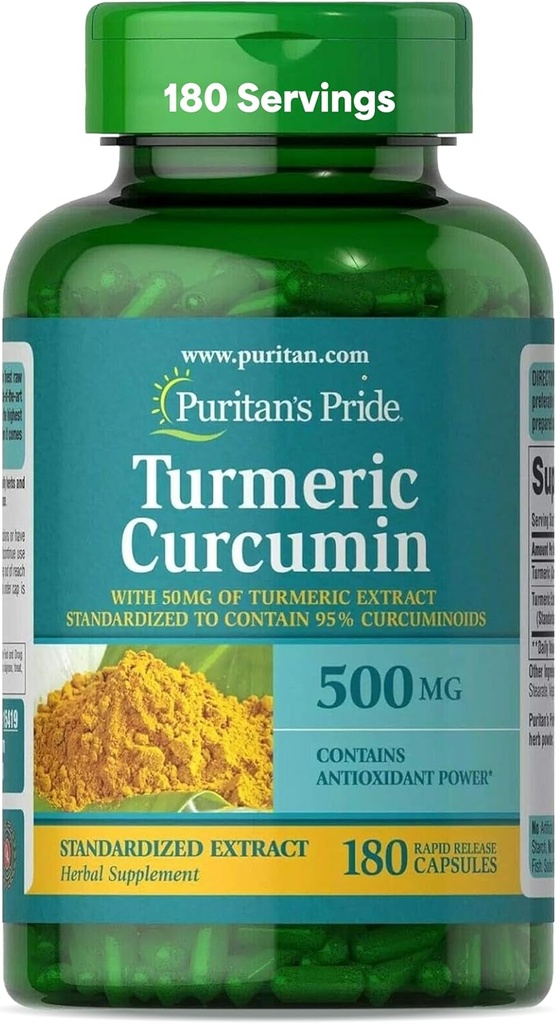 Puritanのプライドターメリッククルクミン500mg、95% Cucuminoids、アンチオキシダント健康のためのハーブ栄養補助食品、180のRadepid解放のカプセルに立ちました