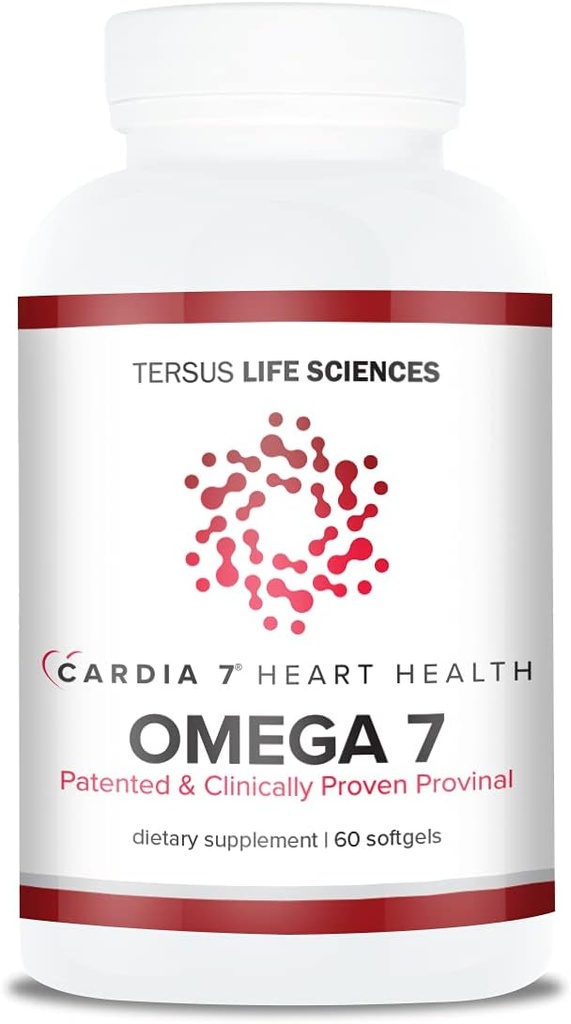 Cardia 7 Heart Health Omega 7 - Containing Patented Provinal Purified Omega 7 Fatty Acids - No Fish Smell or Burp-Back - 60ct Soft Gels