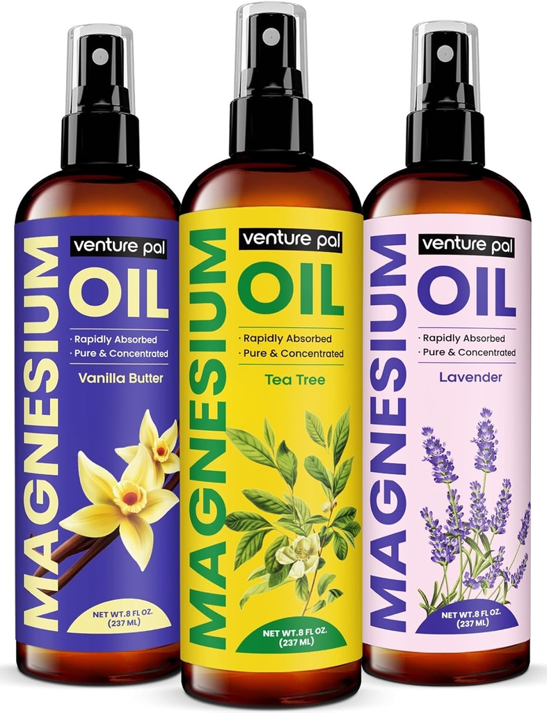 ベンチャー・パル 100% 純粋なマグネシウムの油スプレー ティーツリー、速い吸収、より少ないつく締まること、睡眠及び筋肉弛緩、7 (大きい 8 oz) 鉱物