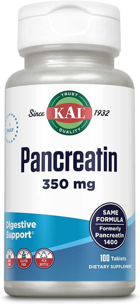 KALパンクレアチン350mg、女性と男性のための消化酵素、消化の健康サポートのためのパンクレアチカン酵素、グルテンフリー、非GMO、急速な統合、60日の保証、100のサービング、100のタブレット