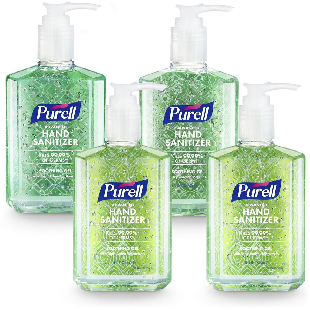 PURELLの高度手のSanitizerの鎮痛のゲル、新しいにおい、8つのflのozポンプ ビン(パッケージ4)、9674-06-ECDECO