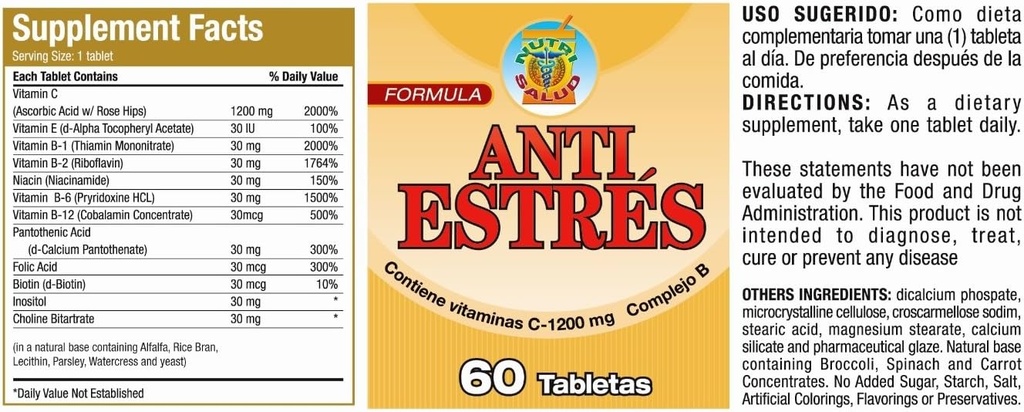 Nutrisaludプロダクト反Estresの方式の自然な。 Tratamiento の自然なパラコンボワール el estres y la ansiedad、セット de 2 の frascos の para 4 Meses。 Recupere la Calma y tranquilidad.