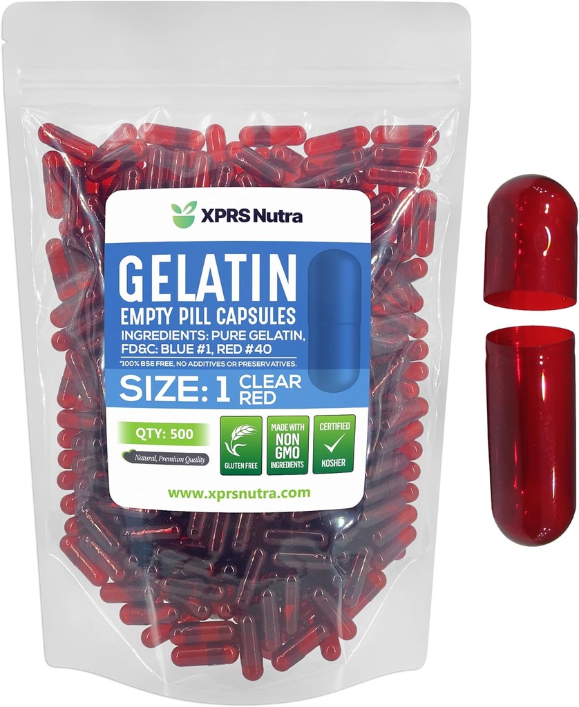 XPRSのNutraのサイズ1の空のカプセル- 500の計算は空のゼラチンのカプセルを着色しました-Pill DIYの補足のカプセルの詰物-D-It-Yourselfの補足のための満たされた色のゲルの帽子の丸薬(明確な赤)